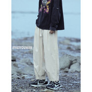 MOJY  日系復古工裝休閑褲男女士運動(dòng)夏季情侶寬松闊腿潮牌燈籠長(cháng)褲子 DSA102B-K199米色 M [建議90-100斤] c