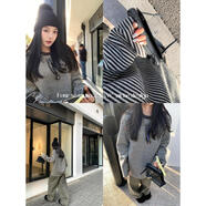 區區歐陽(yáng)'不一般的超厚條紋T'長(cháng)期主義定制慵懶條紋針織長(cháng)袖T恤 黑白條紋 M