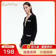 敦奴（DUNNU）dunnu敦奴冬季羊毛混紡珠片蕾絲織帶修身針織連衣裙 正黑 M