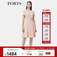 PORTS寶姿女裝春夏新品溫柔風(fēng)氣質(zhì)短袖圓領(lǐng)中長(cháng)三醋酸連衣裙 粉色 XS (2)