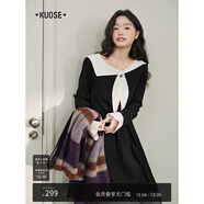 闊色紫色甜美針織連衣裙短裙女2025秋冬季新款氣質(zhì)收腰長(cháng)袖小黑裙 黑色 M