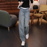 小紅書(shū)淺色高腰彎刀式女式牛仔褲春夏新款休閑百搭修身裝 淺藍色 XL 29(建議115-125斤)