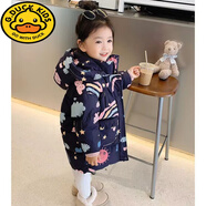 G.duck女童羽絨棉服中長(cháng)款洋氣新款中小童冬裝女寶寶韓版可愛(ài)加厚 藏青色 【加厚款】 140 碼 建議身高130-135cm