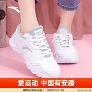 安踏女鞋運動(dòng)鞋冬季皮網(wǎng)面防潑水跑步鞋輕便舒適軟底媽媽日常通勤鞋 白/淡灰-4 37.5