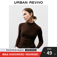 UR秋季新款女裝簡(jiǎn)約百搭休閑立領(lǐng)修身長(cháng)袖T恤UWB440047 深紅棕 S