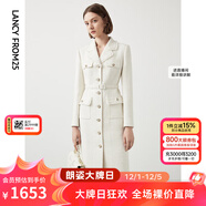 朗姿棉質(zhì)復古小香風(fēng)設計感高級感顯瘦裙子通勤休閑收腰連衣裙冬季 白色 S