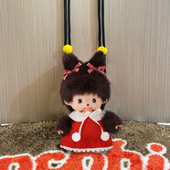 炙焰蒙奇奇毛絨可愛(ài)韓國可斜挎可背手機背夾玩偶公仔手機殼帶掛繩 紅蘋(píng)果女背夾