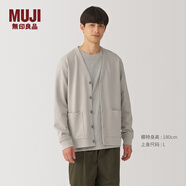 MUJI男式 雙層編織 米蘭諾羅紋V領(lǐng)開(kāi)衫 男士毛衣男款針織衫秋冬 灰色 XL (180/104A)