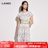藍地（LANDI）不對稱(chēng)下擺圓領(lǐng)印花系帶連衣裙女夏季新款短袖裙子無(wú)腰帶 花色 L