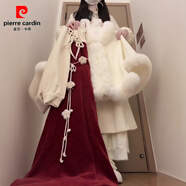 皮爾卡丹（pierre cardin）冬裝一整套新中式女裝毛絨斗篷外套配吊帶連衣裙子巨好看圣誕套裝 三件套裝 L 【建議101-115斤】