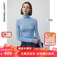 朗姿【朗姿羊毛Basic衣櫥】純羊毛法式毛針織衫冬季新款修身長(cháng)袖毛衣 天藍色 S