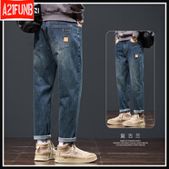A 21 FUNB秋冬季復古牛仔褲男潮牌2025新款加厚寬松直筒錐形休閑長(cháng)褲子 866復古蘭 28 腰圍二尺一