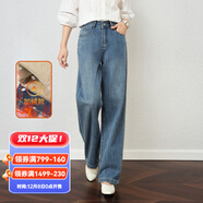 Olrain歐芮兒2025新款女裝秋冬季窄版直筒闊腿褲時(shí)尚顯高顯瘦牛仔褲 復古藍加絨 L