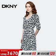 唐可娜兒（DKNY）【京東奧萊】新款印花連衣裙女夏季新款寬松顯瘦V領(lǐng)短袖A字裙女W2 W2212Z52-011 S