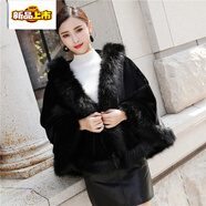Sorrynam2025新款毛絨絨外套女水羊羔絨短款修身顯瘦皮草披肩斗篷新款春秋 黑色 均碼 90-160體重可穿