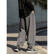 MOJY  日系復古工裝休閑褲男女士運動(dòng)夏季情侶寬松闊腿潮牌燈籠長(cháng)褲子 DSA102B-K199灰色 L [建議100-110斤]d