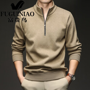 富貴鳥(niǎo)（FUGUINIAO）雙面奧粒絨 加絨加厚長(cháng)袖T恤男冬季半拉鏈立領(lǐng)純色打底衫保暖內衣 卡其色 XL