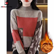 AEMAPE2025年秋冬新款套頭拼色毛衣女半高領(lǐng)針織打底衫短款加絨加厚上衣 摩卡色【加絨】 加厚 2XL 建議130-140斤