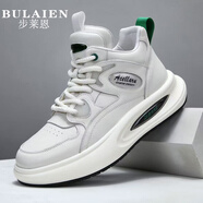 步萊恩（BULAIEN）2025冬季新款男鞋真皮高幫棉鞋時(shí)尚潮流百搭男士休閑皮鞋厚底板鞋 白色 單層 41 皮鞋碼