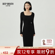 深呼吸DEEP BREATH女裝方領(lǐng)高腰修身羊毛針織連衣裙A500217 黑 XL (5碼)