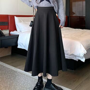 梨喃高腰毛呢半身裙女秋冬季新款百搭顯瘦大擺傘裙中長(cháng)款a字 黑色/純色/后松緊腰【半身裙】(8113) S 建議【80-95斤】