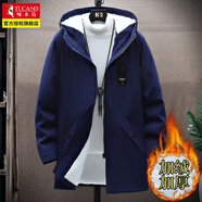 啄木鳥(niǎo)風(fēng)衣男外套中長(cháng)款冬季防風(fēng)加絨加厚上衣服休閑連帽工裝青少年男生 藏青 【加絨】 3XL