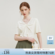 范思藍恩23FS12723V領(lǐng)短袖襯衫女夏裝新款寬松設計感扭結上衣襯衣 米白色 S