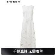 S.DEER圣迪奧女裝圓領(lǐng)繡花收腰網(wǎng)紗無(wú)袖連衣裙S242Z12L2 本白/9B M 165