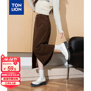 唐獅（TonLion）2024女高腰燈芯絨半身長(cháng)裙 咖色 L 