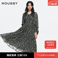moussy 【劉亦菲同款】南法度假風(fēng)碎花浪漫優(yōu)雅連衣裙028ISX33-3711 020黑色 M