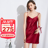 絲語(yǔ)蓮花（LE LOTUS D'EZE）真絲V領(lǐng)吊帶性感睡裙女100%桑蠶絲綢純色打底內搭純欲6A蠶絲短裙 酒紅色 M (160/80B)