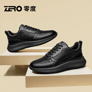 零度尚品Zero男鞋2025夏季新款羊皮內(nèi)里運動休閑鞋男厚底減震真皮男士皮鞋 黑色 40