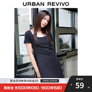 UR夏季新款女裝時(shí)尚撞色褶皺收腰修身圓領(lǐng)連衣裙UWU740043 正黑 XS