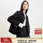 尚都比拉短款100%羊毛大衣女小個(gè)子秋冬休閑雙面毛呢外套 黑色 M 