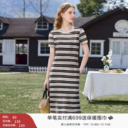 香影流蘇條紋黑色t恤女短袖2025夏裝新款寬松休閑風(fēng)正肩圓領(lǐng)上衣 黑色L85S798 連衣裙 S 155/80A/85-95斤