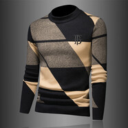 TB巴寶莉冬季男士圓領(lǐng)格子羊毛衫歐美簡(jiǎn)約加厚毛衣大碼打底針織衫潮 黑黃色 M