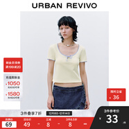 UR2025秋季新款女裝時(shí)尚撞色蝴蝶結系帶修身短袖T恤UYY450123 淺黃 XL