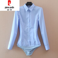 皮爾卡丹（pierre cardin）白襯衫棉 修身免燙抗皺襯衣連體女長(cháng)袖舒適職業(yè)連檔上衣 藍色翻領(lǐng) L