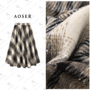 AOSER時(shí)尚百搭網(wǎng)紅顯瘦法式原宿風(fēng)格紋款格子半身裙3012 杏色 均碼 均碼(80-145)