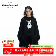 卓雅周末（JORYA weekend）明星同款|24秋圓領(lǐng)小白兔印花網(wǎng)紗拼接A字娃娃衛衣連衣裙 黑色 L