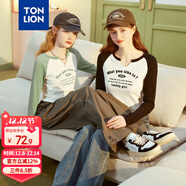 唐獅（TonLion）2024長(cháng)袖T恤女拼接撞色針織打底衫內搭上衣 醇綠 M