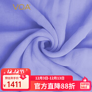 VOA冰藍色雙層喬其桑蠶絲V領(lǐng)無(wú)袖收腰百褶大擺飄逸真絲連衣裙 AE2102 浣溪紗-紫蘭（Z91） L