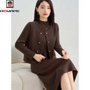 AEMAPE兩件套針織連衣裙女裝秋冬新款過(guò)膝顯瘦中長(cháng)款馬甲毛衣打底裙套裝 咖色 S 85-100斤