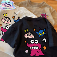 COMIC SOUL兒童短袖t恤2025新款男童純棉卡通汽車(chē)痞帥中小童裝洋氣寶寶上衣T (293#小新恐龍)黑色 90 cm