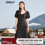 ONLY法式甜美中長(cháng)裙收腰顯瘦純欲風(fēng)連衣裙女|123207031 H1Z 黑色BLACK XS (155) 76A