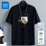 真維斯（Jeanswest）青少年運動(dòng)短袖男夏季速干冰絲T恤學(xué)生中國風(fēng)涼感大碼寬松跑步衫 黑色(哥譚巨怪中標) 2XL (185) (體重160-180斤)