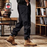 AEMAPE美國蘋(píng)果復古工裝褲男春夏加絨潮牌寬松大碼束腳彈力純棉休閑褲子 2506黑色常規 S 碼 90-110斤