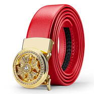 融柯保羅皮帶男士本命年紅腰帶真牛皮中年馬年2026新婚褲帶不帶頭送老公 時(shí)來(lái)運轉圓盤(pán)款式 130cm