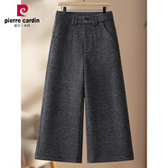 皮爾卡丹（pierre cardin）媽媽闊腿褲秋冬加絨加厚小個(gè)子八分羊毛呢直筒褲九分呢子褲配短靴 深灰八分 2566 加厚 M 27碼