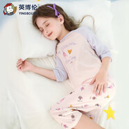 英博倫（YING BO LUN）（YINGBOLUN）女童春秋薄款純棉睡衣空調家居服套裝25夏季兒童110 20652_粉紫_七分袖七分褲 110 cm